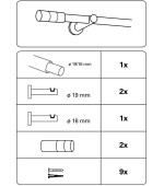 Разтегателен, телескопичен метален тръбен корниз  ф16/19mm. с накрайници-цилиндър, плюс трегери за монтаж, размер 190-340см. цвят черен-мат, код-36155