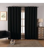 Плътна завеса от плат "Блекаут"  за максимално затъмнение, с пришита ширит лента за окачване на релса или тръбен корниз, цвят черен, размер 245x135см. код-20612