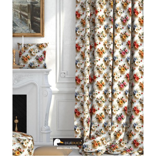 Хидрофобиран плат с флорални мотиви за завеси, покривки, шалтета, дамаска 
