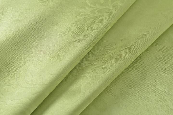 Плътна завеса  от промазан  сатен  с флорални релефни елементи за корниз или релса 245 x 135см. цвят зелен, код-20380