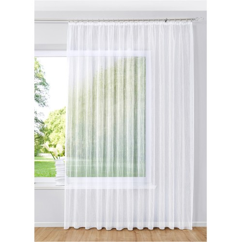 Готово прозрачно бяло перде на вертикални райета Isabella, за поставяне на релса или тръбен корниз, различни размери, код-13145