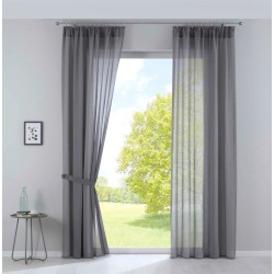 2 бр Сиви Готови Пердета с Ленена Визия 254x135 см. плюс Коланчета, за Релса и Тръбен Корниз, серия Ница, код-2019031-2-003