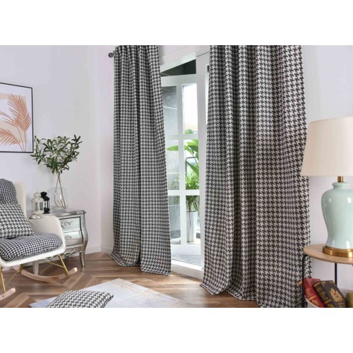Жакардова завеса PARIS–Луксозна плетка Пепит в черно и крем 245x140см. за Релса и тръбен корниз код-2023320