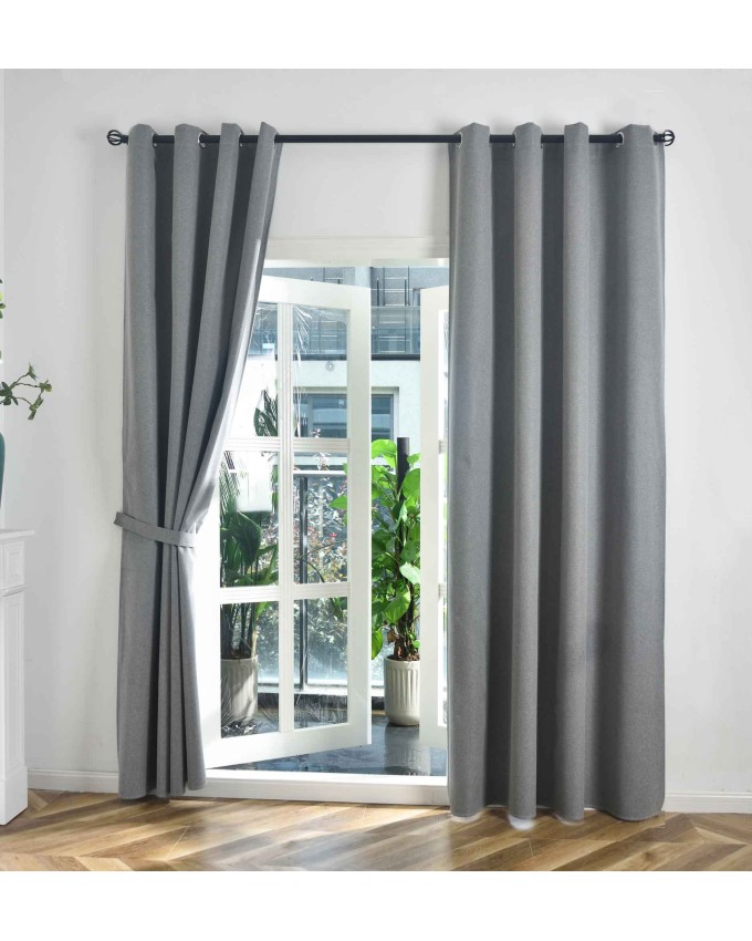 Комплект 2бр. 100% Блекаут завеси с Халки  »München Dark« с Коланчета, 3 размера, Пълно Затъмняване, десен „Рибена кост“, Цвят Сив код-202410-2-004