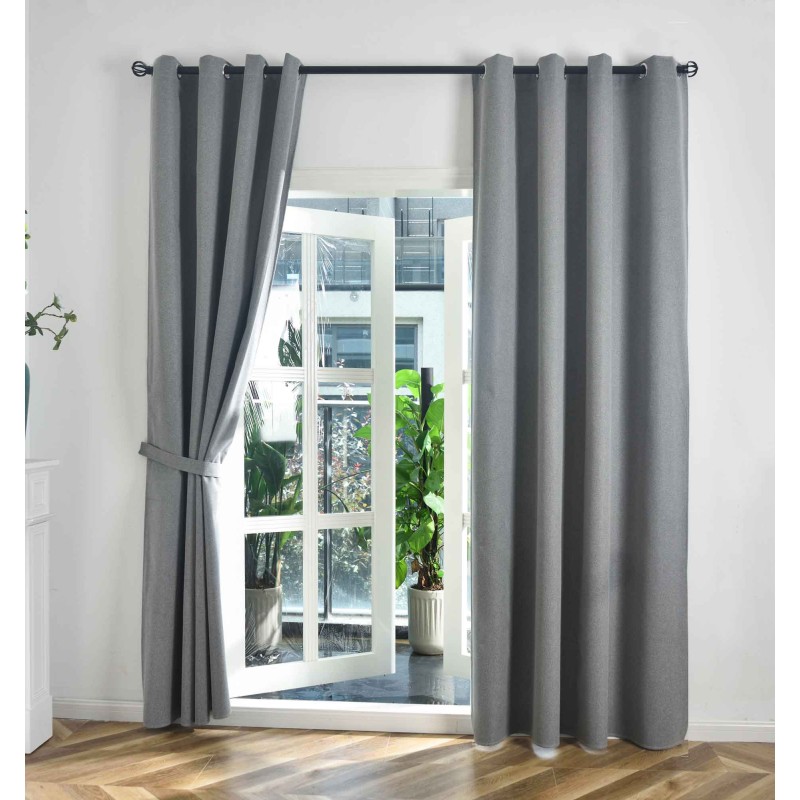 Комплект 2бр. 100% Блекаут завеси с Халки  »München Dark« с Коланчета, 3 размера, Пълно Затъмняване, десен „Рибена кост“, Цвят Сив код-202410-2-004
