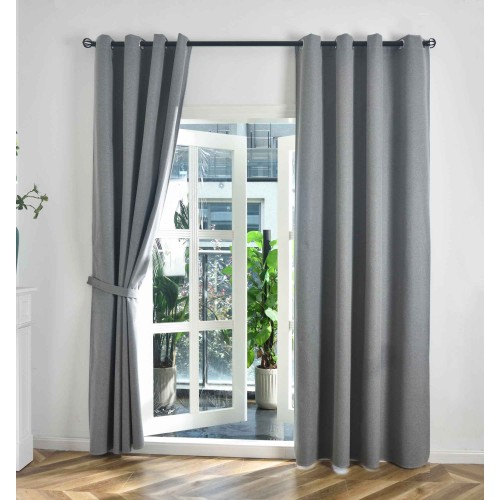 Комплект 2бр. 100% Блекаут завеси с Халки  »München Dark« с Коланчета, 3 размера, Пълно Затъмняване, десен „Рибена кост“, Цвят Сив код-202410-2-004