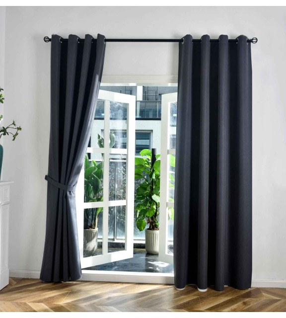 Комплект 2бр. 100% Блекаут завеси с Халки »München Dark« с Коланчета, 3 размера, Пълно Затъмняване, Цвят Тъмно Сив код-202410-2-007