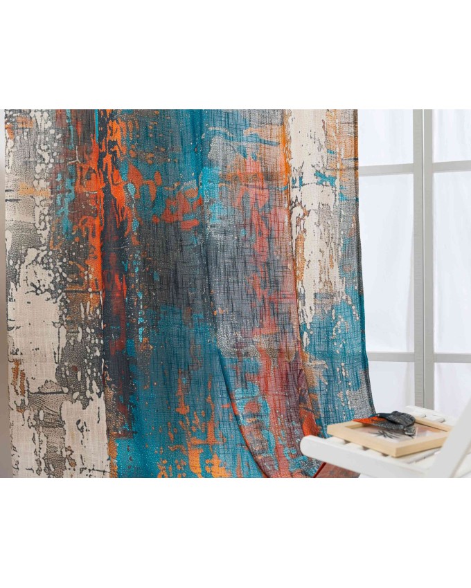 Готова Завеса с ленен вид „Сеул“ плюс коланчета 245х140 см, за Тръбен Корниз, Текстура на Зебло, Дигитален Печат, код-2024120-2-002