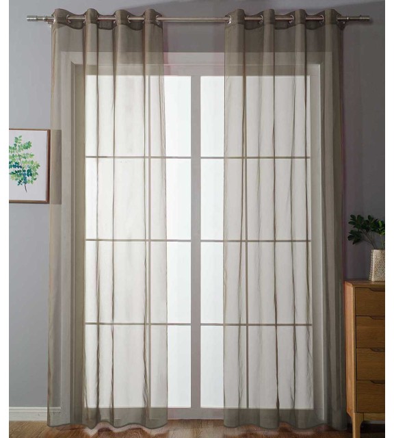 Комплект 2 бр. Ефирни Пердета-Тюл с Халки-Капси и Оловна Нишка–Прозрачен Воал, Цвят Нуга, Ширина-140см / (145,175,225,245 Височини)20332-cn2-021