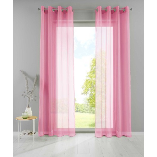 Комплект 2 бр. Ефирни Пердета „Базел“ с Капси и Оловна Нишка – Прозрачен Воал, Цвят Розов, Ширина-2 х 140 см (Различни Височини) код-20332TR2-038