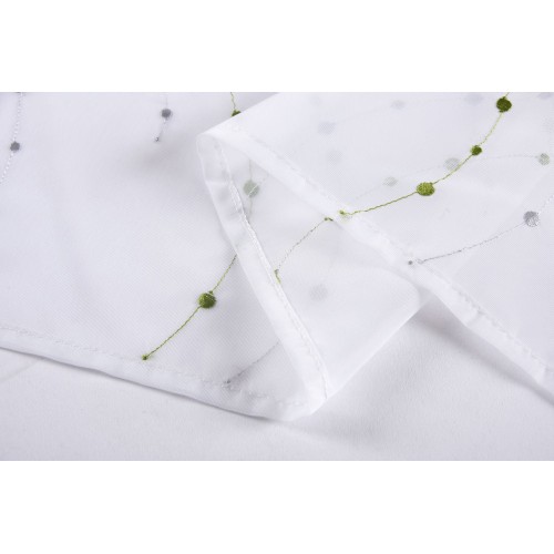 Комплект 2 къси пердета 150х90 и 2 коланчета, бродерия Зелени точки и вълни, за релса и тръбен корниз код-112232