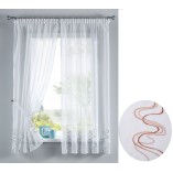 Комплект 2 къси пердета 150х90 и 2 коланчета, бродерия Кафяви вълни, за релса и тръбен корниз код-112231