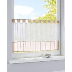 Късо перде 50х60 см. бяло и бежово, с ленти -уши за лесен монтаж на корниз код-610700